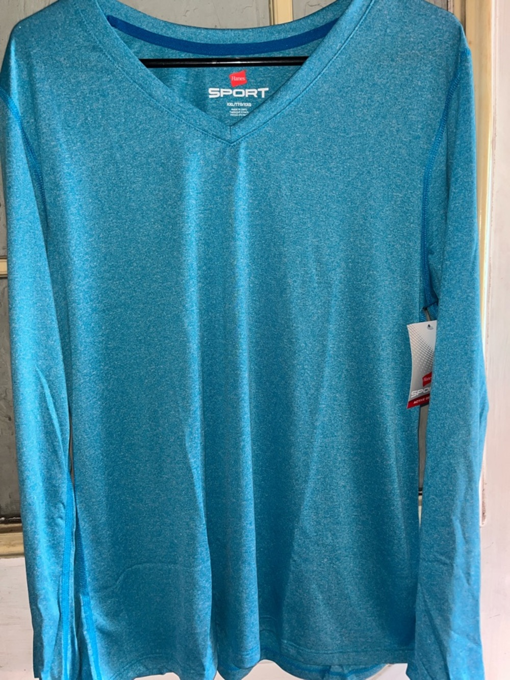 Hanes Sport Long-Sleeve V-Neck Sport Shirt - Teal